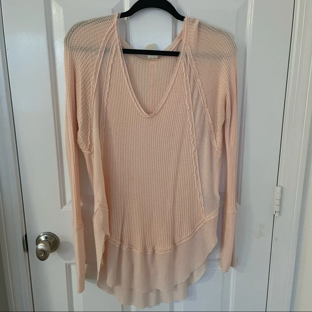 🎉HOST PICK🎉 NWOT Free People pink Drippy long sleeve waffle print shirt - Picture 2 of 8